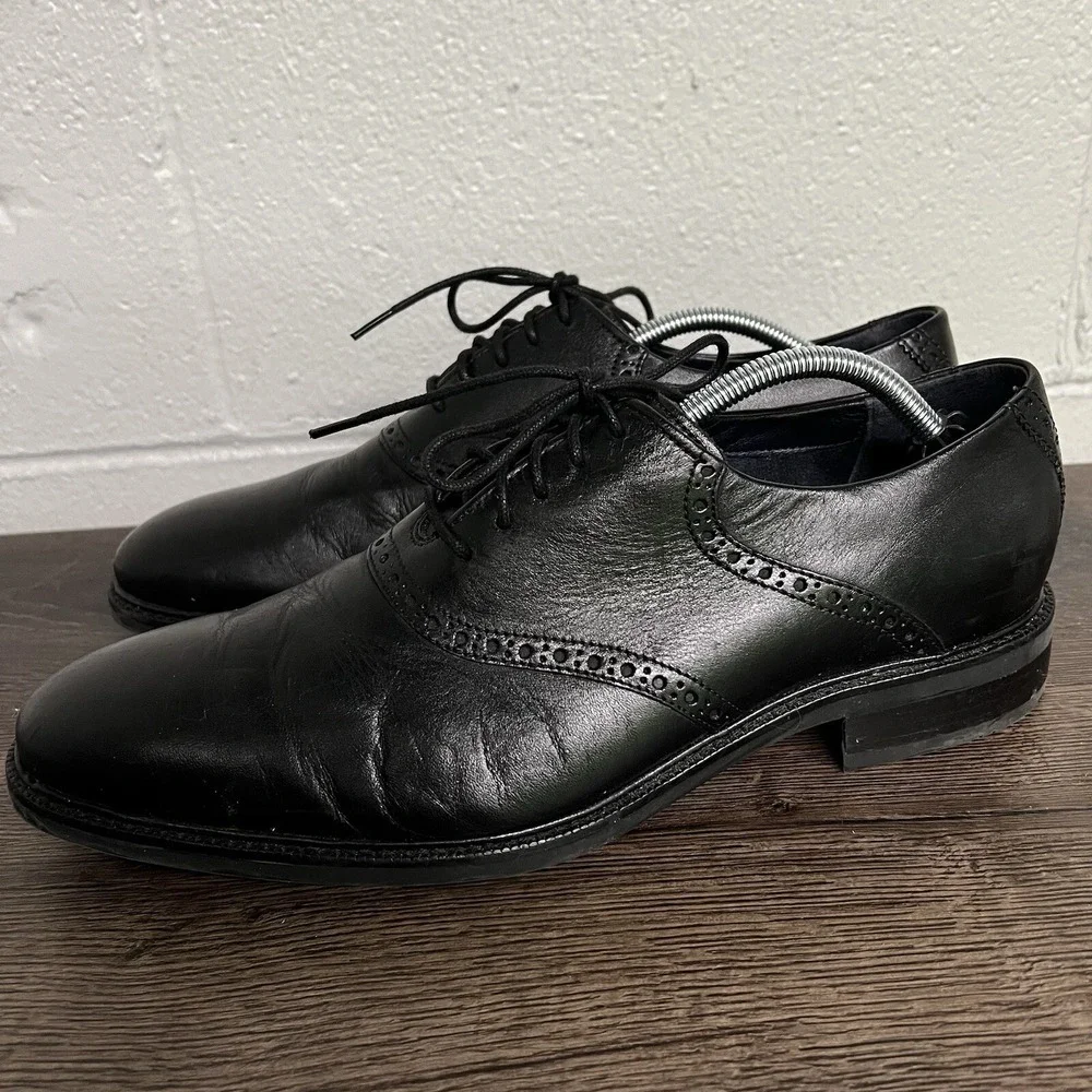 Cole Haan‎ Mens Buckland Saddle Oxfords Dress Shoes Black Almond Toe Lace Up 11M